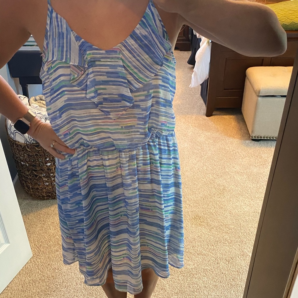 LUSH Ruffle Blue & White Mini Dress